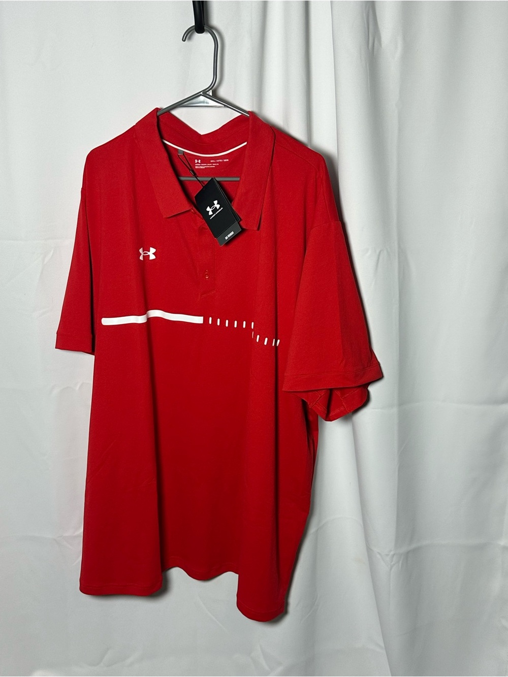 Under Armour Men's Red Polo with White Stripe Detail